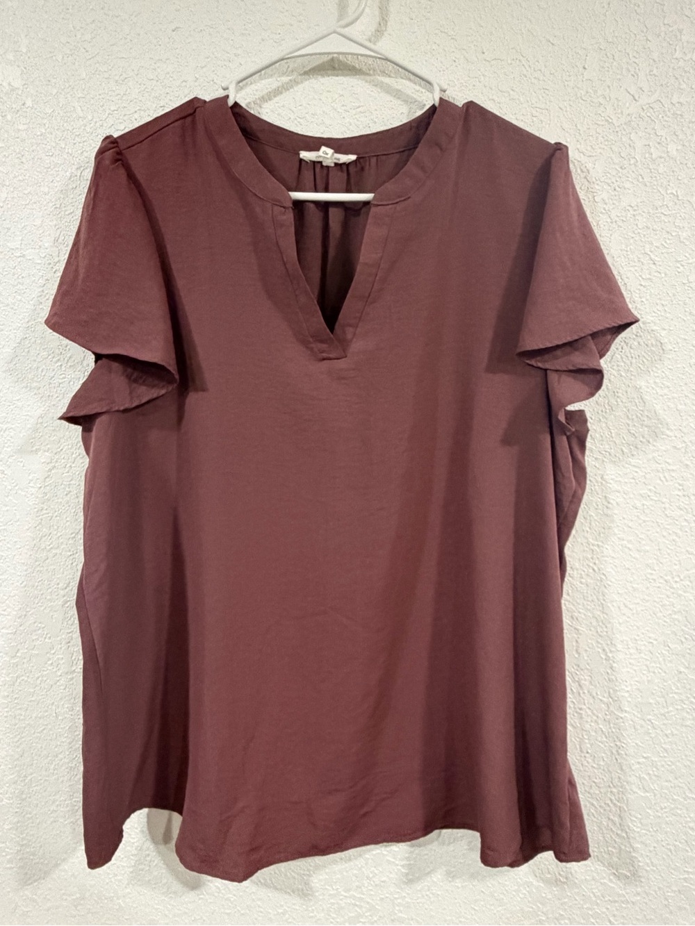 Maurices Mauve Split-Neck Ruffle Sleeve Blouse